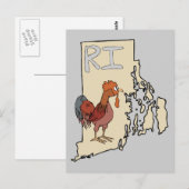 Postale Rhode Island RI Carte et dessin sur l'art du poule (Devant / Derrière)