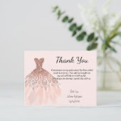 Postale Robe rose Gold Sparkle Carte de remerciements Quin (Debout devant)