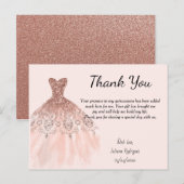 Postale Robe rose Gold Sparkle Carte de remerciements Quin (Devant / Derrière)