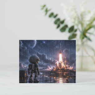 Postale Robot sous la pluie Mission spatiale sur la carte