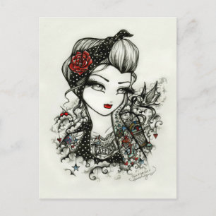 Postale Rockabilly Tattoo Girl Sketch Rose Art Carte posta
