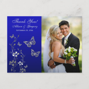 Postale Royal Blue, Argent Floral Merci Photo Carte postal