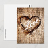 Postale Rustic Twine Heart Burlap Imprimer LOVE Carte post (Devant / Derrière)