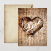 Postale Rustic Twine Heart Burlap Imprimer LOVE Carte post (Devant / Derrière)
