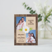 Postale Rustic Wood Daisy Photo Enregistrer la date Carte  (Debout devant)