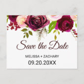 Postale Rustique Bourgogne Floral Enregistrer la carte Dat (Devant)