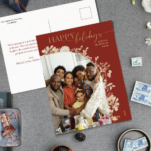 Postale Rustique moderne Red Happy Holidays 1 Photo Carte