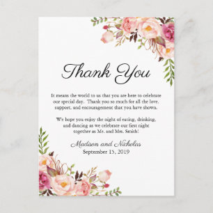Postale Rustique rose Floral Lieu Cadre Carte de remerciem