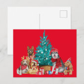 Postale Sacoche de Noël de chiens sous l'arbre carte posta (Devant / Derrière)