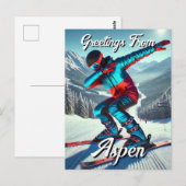Postale Salutations de Aspen Dabbing Snowboarder carte pos (Devant / Derrière)