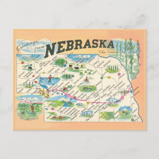 Postale Salutations de la carte vintage du Nebraska (Devant)