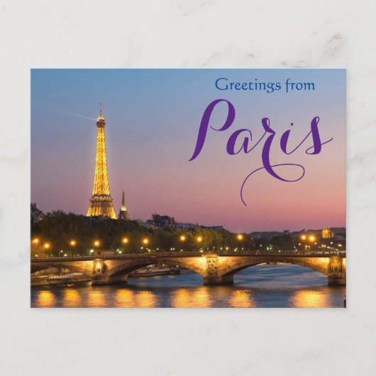 Postale Salutations de la Tour Eiffel de Paris Carte Posta (Devant)