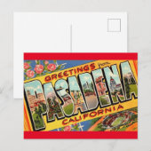Postale Salutations de Pasadena California Travel Carte Po (Devant / Derrière)