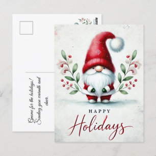 Postale Salutations Gnome Festive. Carte de vacances perso