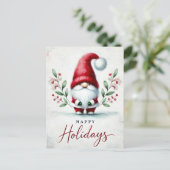 Postale Salutations Gnome Festive. Carte de vacances perso (Debout devant)