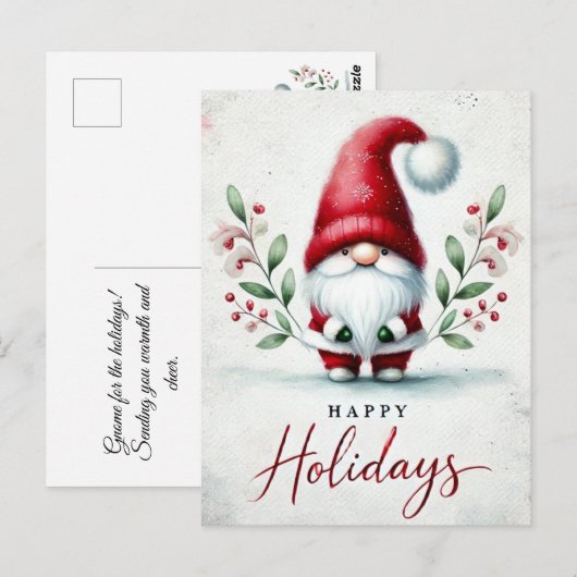Postale Salutations Gnome Festive. Carte de vacances perso (Devant / Derrière)