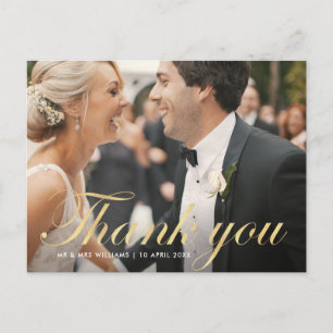 Postale script amusant mariage merci carte photo