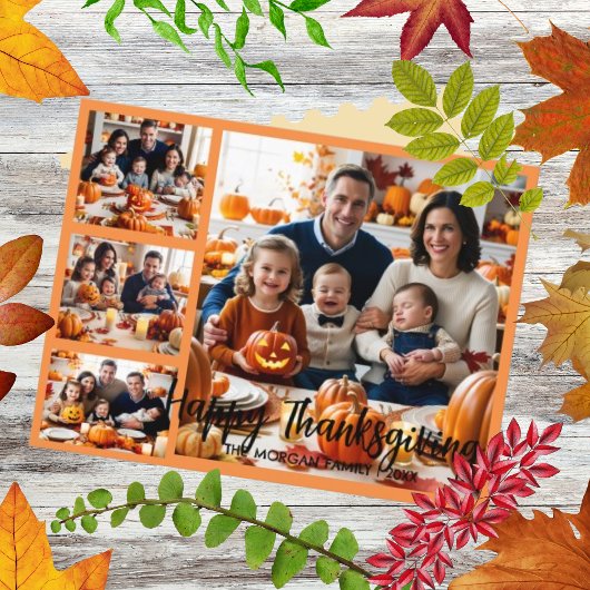 Postale Script de brosse moderne Thanksgiving 4 Carte phot
