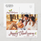 Postale Script feuillage moderne Thanksgiving photo Carte  (Devant / Derrière)