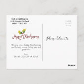 Postale Script feuillage moderne Thanksgiving photo Carte  (Dos)