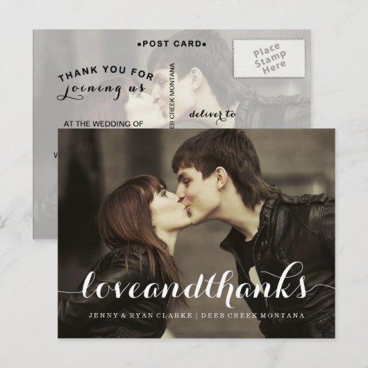 POSTALE SCRIPT LOVE ET THANKS | CARTE DE DEPART (Devant / Derrière)