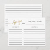 Postale Script manuscrit Faux Gold | Carte de recette (Devant / Derrière)
