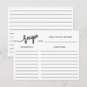 Postale Script manuscrit noir et blanc| Carte Recette (Devant / Derrière)