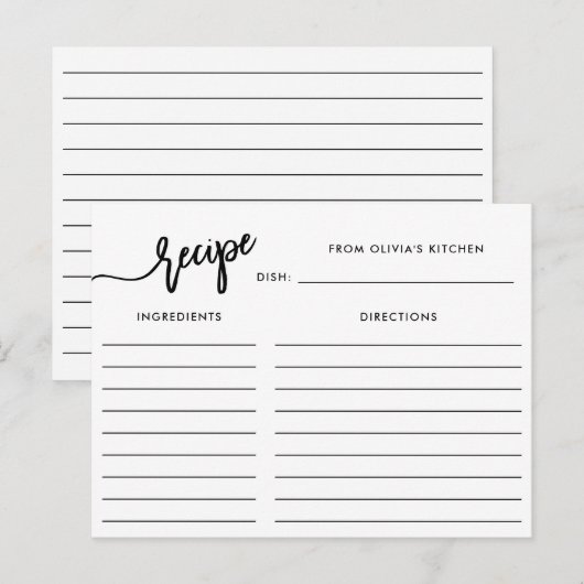 Postale Script manuscrit noir et blanc| Carte Recette (Devant / Derrière)