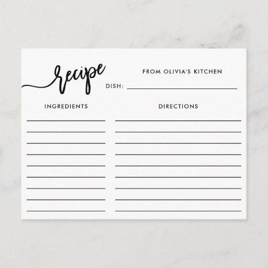 Postale Script manuscrit noir et blanc| Carte Recette (Devant)