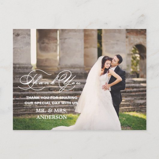 POSTALE SCRIPT ROMANTIQUE | CARTE POSTCARD MARIAGE MERCI (Devant)