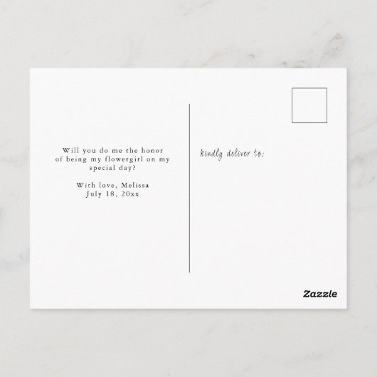 Postale script simple tu seras ma carte de fille de fleurs (Dos)