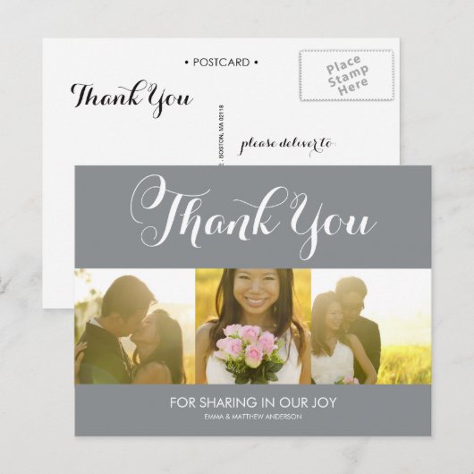 POSTALE SCRIPT WHIMSIQUE | CARTE POSTCARD MERCI MARIAGE (Devant / Derrière)