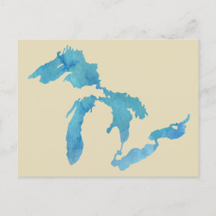 Postale Silhouette de la carte des Grands Lacs en aquarell