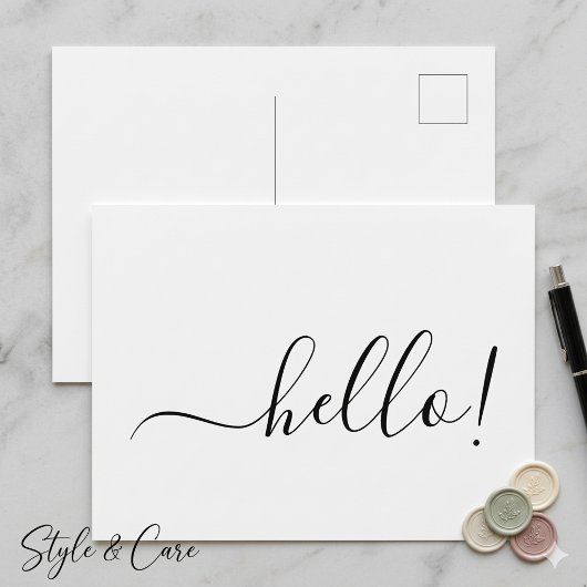 Postale Simple Carte de Vœux Classique Hello avec Fond Bla