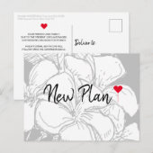 Postale Simple Red Heart Script Floral Nouveau Plan Carte  (Devant / Derrière)