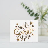 Postale Smile Sparkle Shine, étoiles lettres d'or carte po (Debout devant)