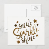 Postale Smile Sparkle Shine, étoiles lettres d'or carte po (Devant / Derrière)