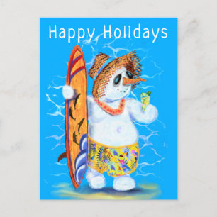 Postale Snowman Surfer Joyeuses Vacances Funny Carte Posta