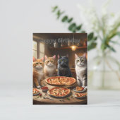 Postale Soirée Pizza Chat, Carte d'anniversaire (Debout devant)