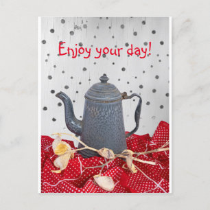 Postale Souvenirs de café et carte de voeux de nappe rouge