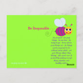 Postale Soyez responsable Carte Bee (Dos)