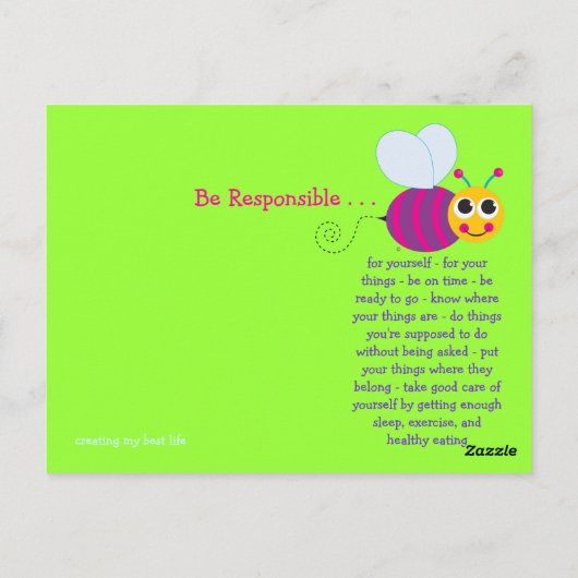 Postale Soyez responsable Carte Bee (Dos)