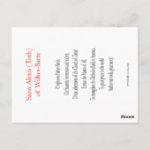 Postale St. Alexis (Toth) de la carte de prière Wilkes-Bar (Dos)