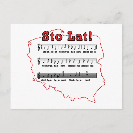 Postale Sto Lat ! Carte de la chanson polonaise (Devant)
