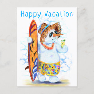 Postale Summer Snowman Surfer Drôle Bonne carte de vacance
