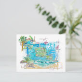 Postale Tahiti Carte de voyage illustrée avec routes (Debout devant)
