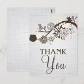 Postale Taupe et Fleurs de Crème RustiqueMerci Carte Posta (Devant / Derrière)