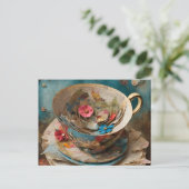 Postale Teacup de papier rempli avec des fleurs carte post (Debout devant)
