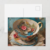 Postale Teacup de papier rempli avec des fleurs carte post (Devant / Derrière)