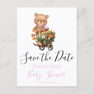 Postale Teddy Bear Floral Rustic Enregistrer la date Carte